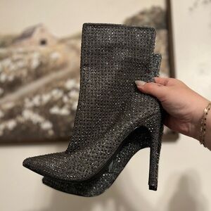 Steve Madden “Wifey” Black Rhinestone Heeled Booties